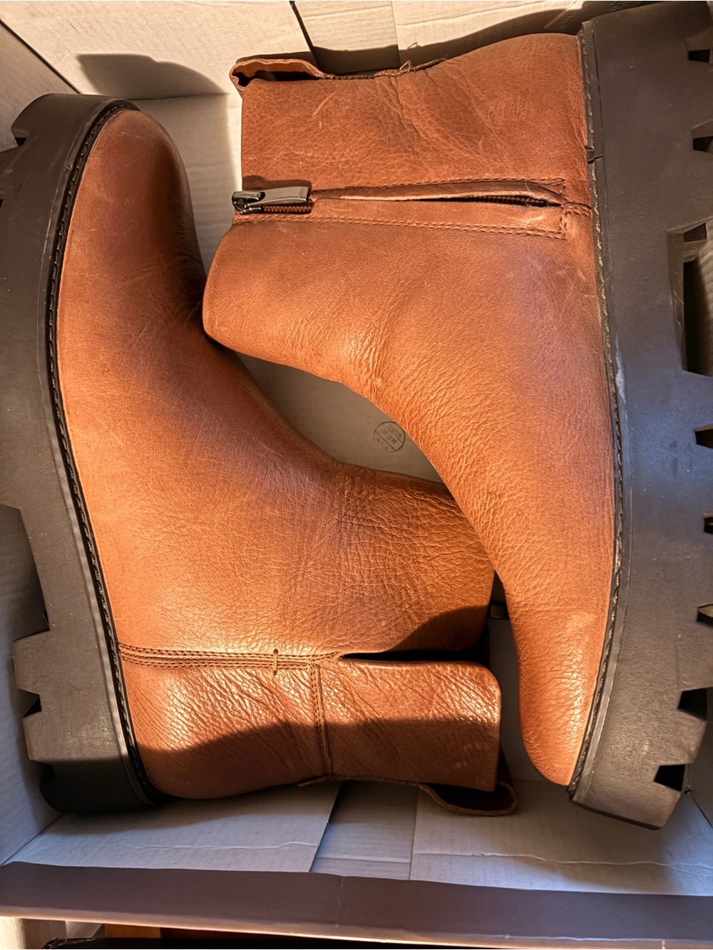 Franco Sarto Chestnut Brown Lug-Sole Side-Zip Ankle Boots